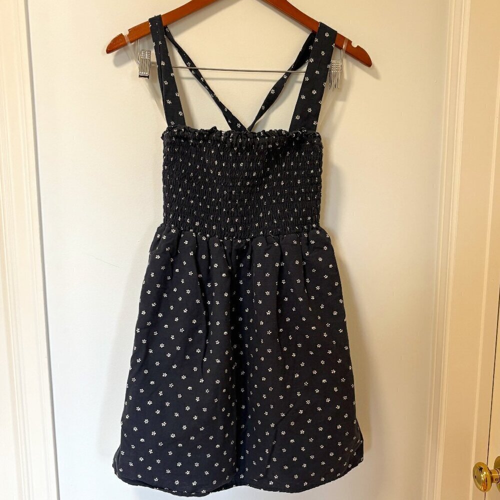 American Eagle Black with White Flowers Linen Blend Sleeveless Tank Summer Dress